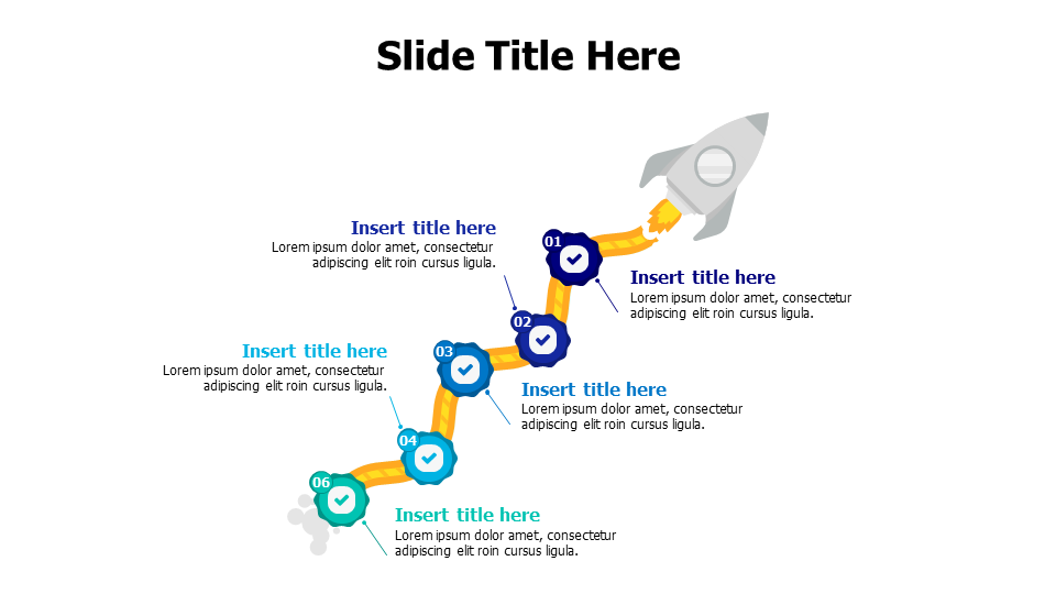 5 points on a fire line from a flying rocket with icons infographic