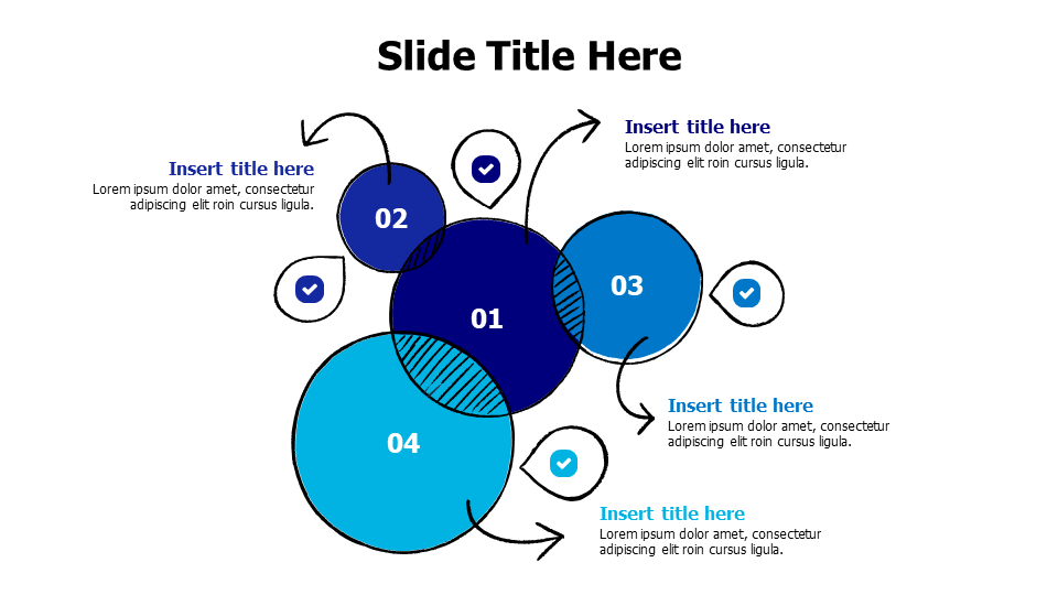 4 points scratchy overlayed circles infographic with icons