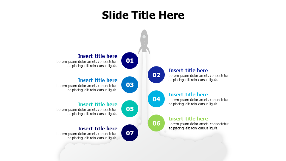 7 colored circles with launching rocket infographic
