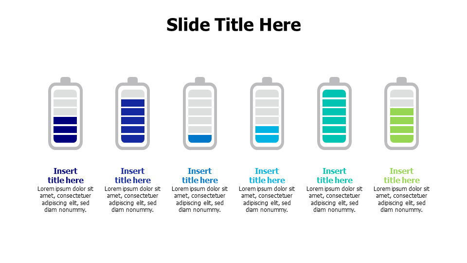 6 points editable colored batteries infographic