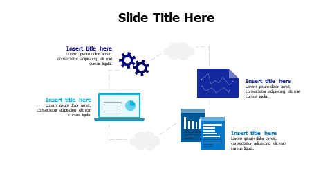4 points colored software elements with clouds infographic