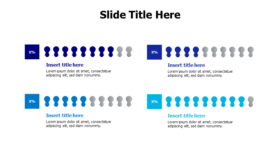4 points editable bulb with percentage infographic