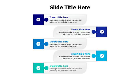 5 points colored puzzle pieces with stripes infographic