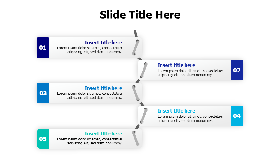 5 points connected blocks with a chain infographic